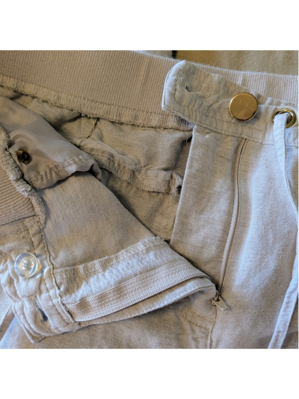 JM Collection Linen Blend Pants Beige Drawstring Waist Casual Lounge Size M - Picture 8 of 12